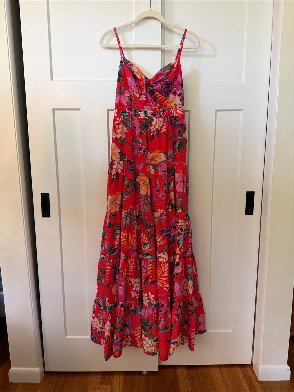 Red & Tropical Floral Maxi Dress